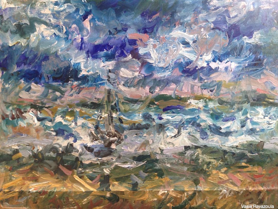Study on Vincent Van Gogh. “View of the Sea at Scheveningen” , oil on canvas. Σπουδή σε έργο του Βίνσεντ Βαν Γκόγκ. «Άποψη της παραλίας του Σεβενίνγκεν», λάδι σε μουσαμά. – Vasia Ravazoula